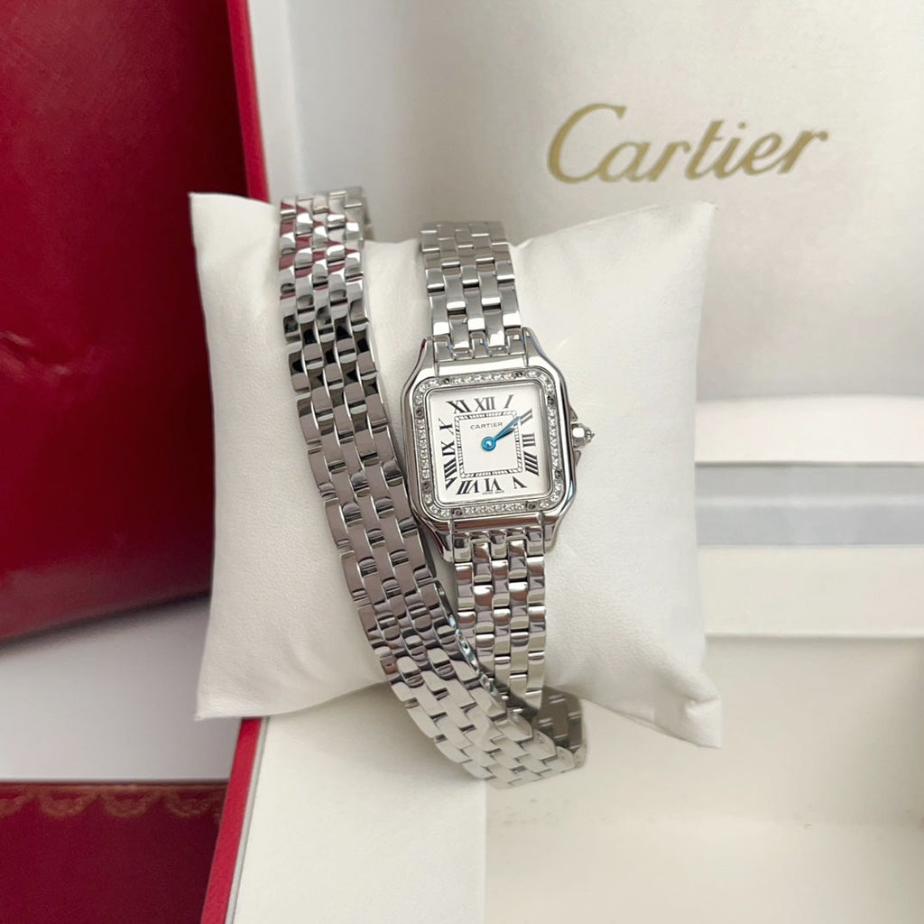 Panthere 22mm Silver Diamond Bezel Double Chain 44cm