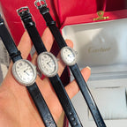 Baignoire Silver Diamond Case Black Leather Strap