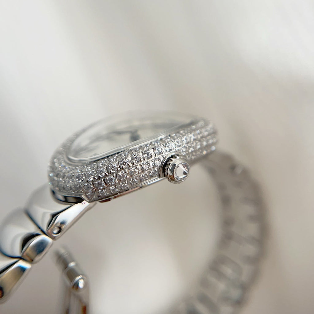 Baignoire Stainless Steel White Dial Diamond Bezel
