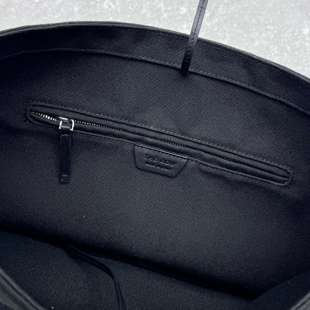 The Row 2025 N/S Park Tote Bag 30cm Black Leather Canvas