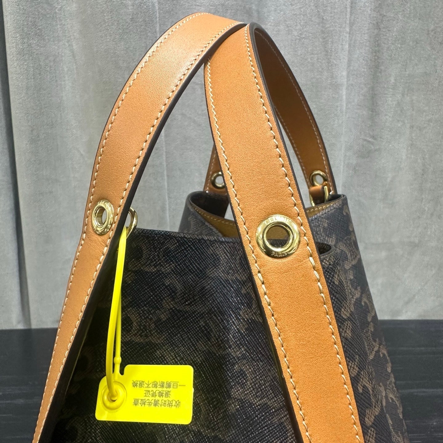 Celine Small Cube Bag Light Brown Triomphe Canvas Calfskin