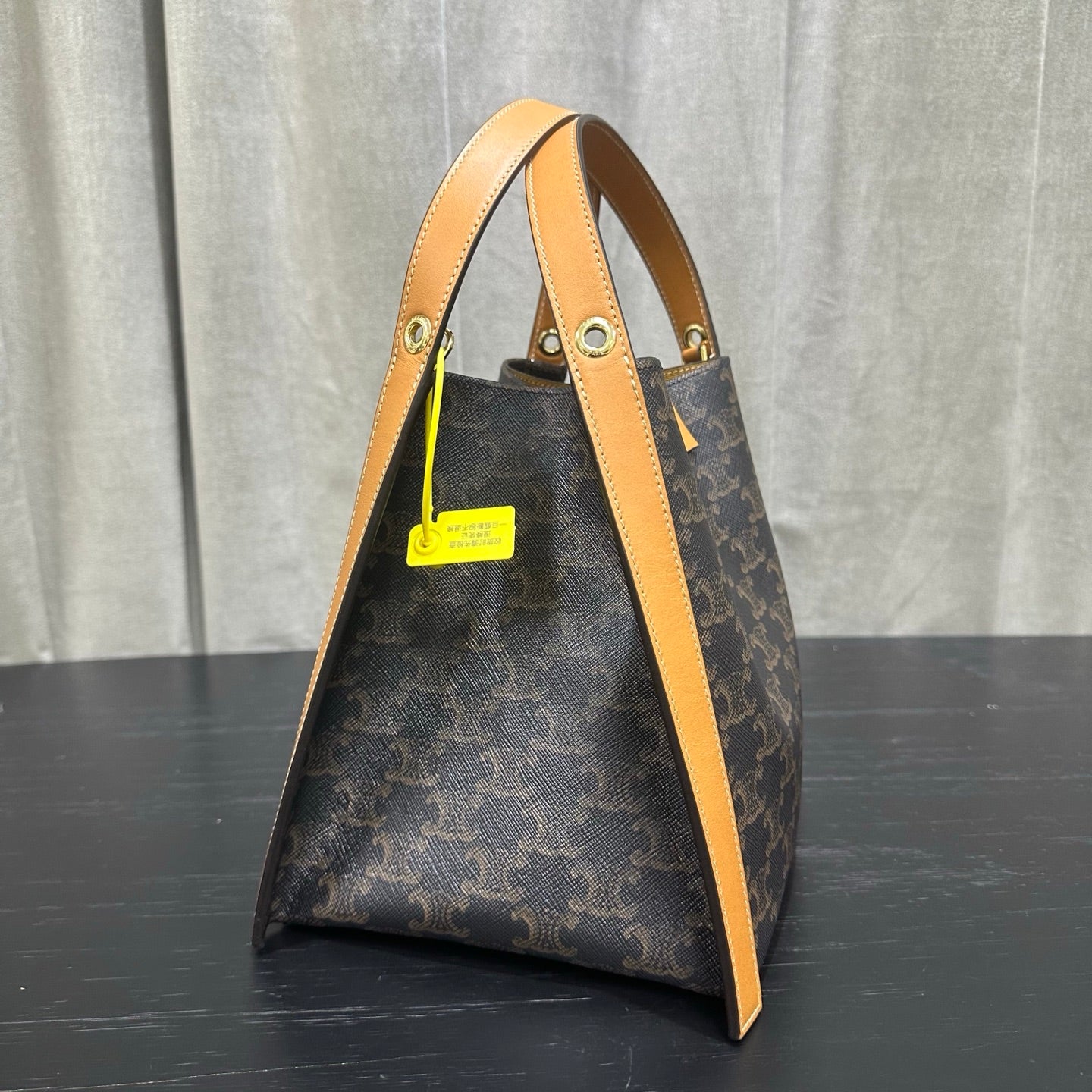 Celine Small Cube Bag Light Brown Triomphe Canvas Calfskin