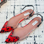 Alaia Heart Flat Slingbacks Red Leopard Sheepskin 800944
