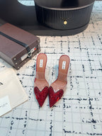 Alaia Heart With Crystals 90mm Heels Mules Red Sheepskin  800949
