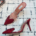 Alaia Heart With Crystals 90mm Heels Mules Red Sheepskin  800949