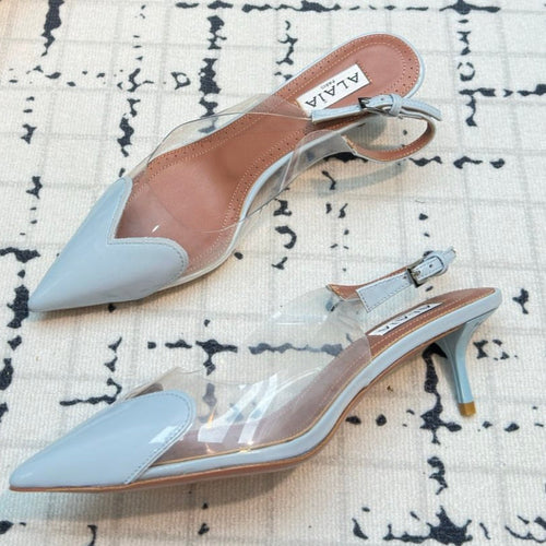 Alaia Heart 50mm Heels Slingbacks Blue Sheepskin 810208