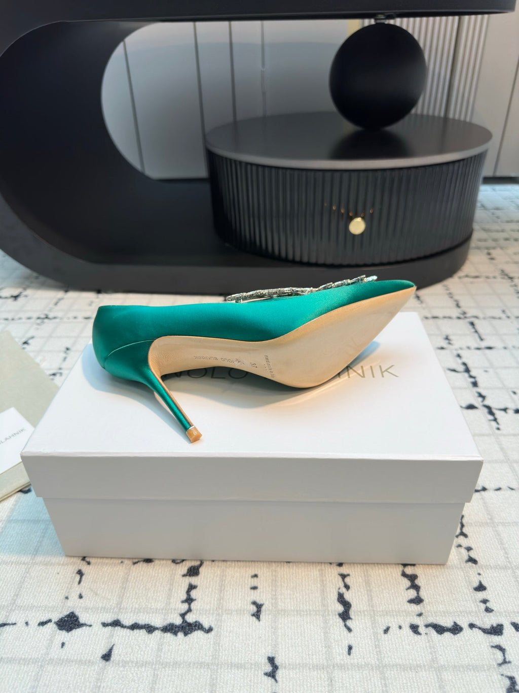 Lurum 90 Green Satin Crystal Embellished Pumps 868662