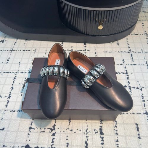 Alaila Ballet Flats In Black Cowhide 895229