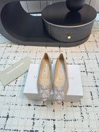 Hangisi 20 Ballet Flat Beige Glitter Fabric Leather Jewel Buckle 912605