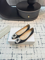 Hangisi 20 Ballet Flat Black Glitter Fabric Leather Jewel Buckle 912608