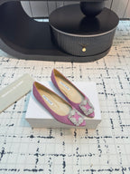 Hangisi 20 Ballet Flat Pink Glitter Fabric Leather Jewel Buckle 912609