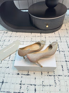 Hangisi 70 Beige Glitter Fabric Leather Jewel Buckle Pumps 912611
