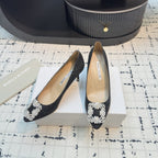 Hangisi 70 Black Glitter Fabric Leather Jewel Buckle Pumps 912612