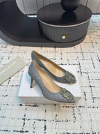 Hangisi 70 Silver Glitter Fabric Leather Jewel Buckle Pumps 912614