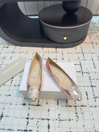 Hangisi 10mm Ballet Flat Rose Gold Metallic Leather Jewel Buckle 912617
