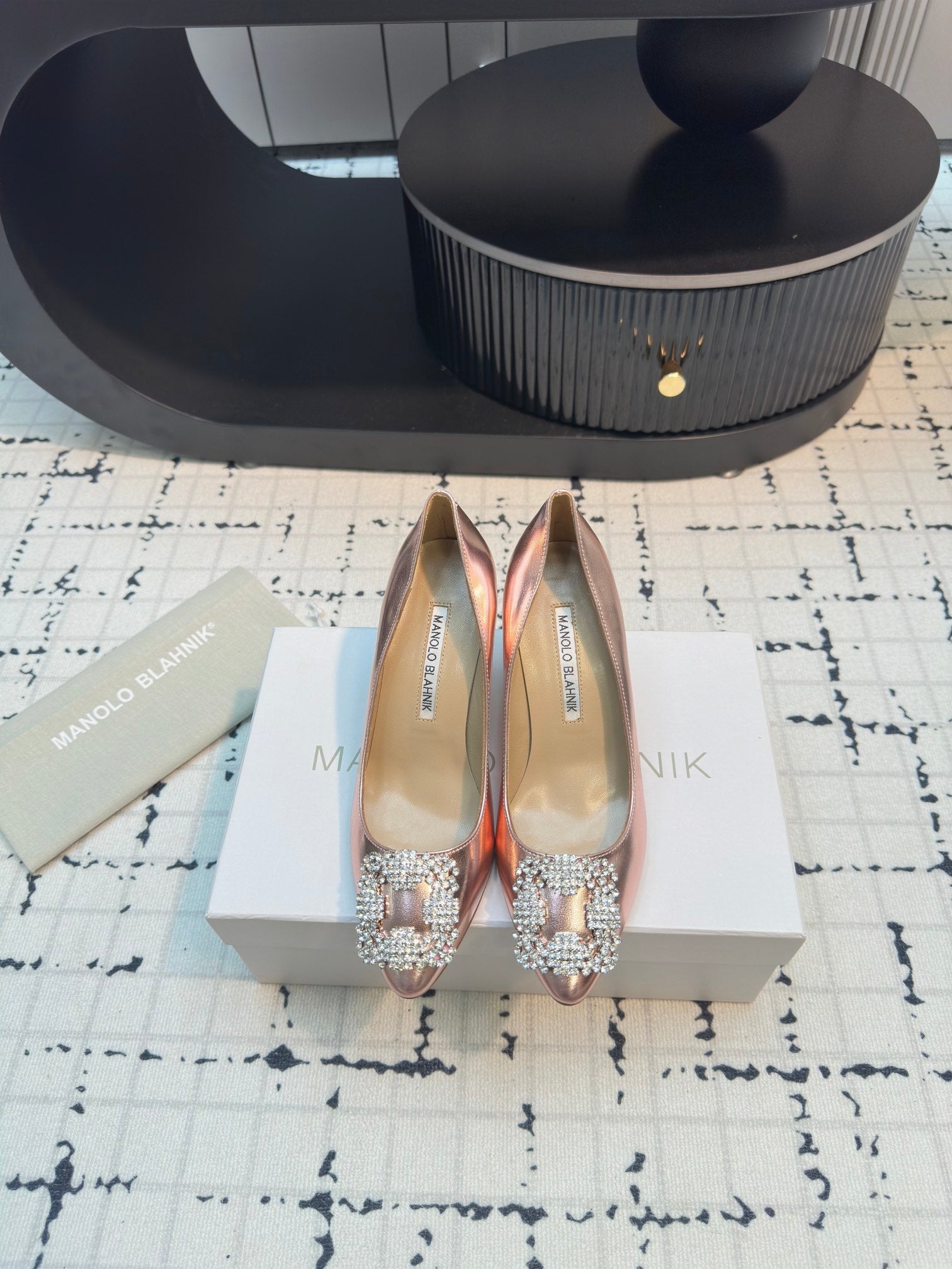 Hangisi 70 Rose Gold Metallic Leather Jewel Buckle Pumps 912618