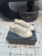 CC Low Sneaker 30mm Light Beige Mix White With Small Flowers Cavas Fabric