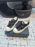 CC Low Sneaker 30mm Black Mix White With Small Flowers Cavas Fabric