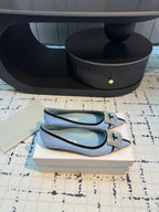 Hangisi 10mm Ballet Flat Ocean Blue Linen with Black Leather Jewel Buckle 161062