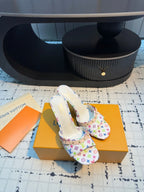 LV Mule 6AM LV x TM 95mm White with Monogram Multicolore Leather 218905
