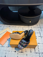LV Mule 6AM LV x TM 95mm Black with Monogram Multicolore Leather 218906