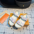 LV LV x TM LV Sunset Flat Comfort Sandal White with Monogram Multicolore Leather 218915