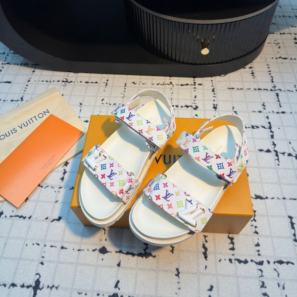 LV LV x TM LV Sunset Flat Comfort Sandal White with Monogram Multicolore Leather 218915