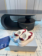 Prada 25s Platform Sneakers White Red Cowhide 538422