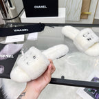 CC Slippers White With Black Lettering Fleece
