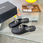 CC 25 Mule Black Calfskin Large Double C Logo