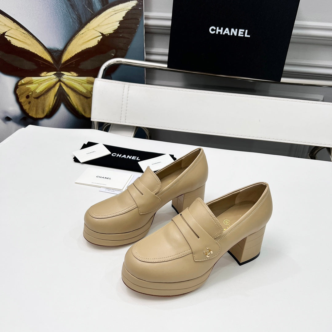 CC Platform Loafers 70mm Light Beige Sheepskin 459435