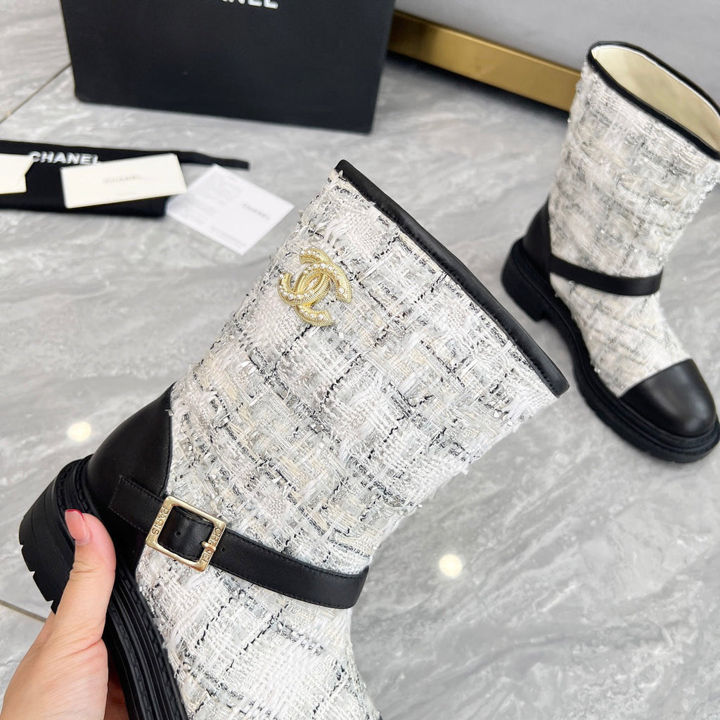 CC 25 ankle boots black white tweed mix sheepskin 459500