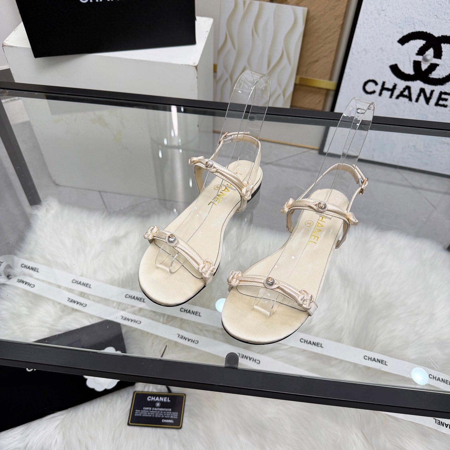 CC 2026 Pearl Sandal White Satin Leather 692019