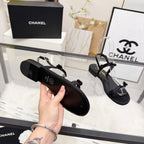 CC 2026 Pearl Sandal Black Satin Leather 692022