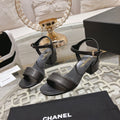 CC 25C 5CM Mid Heed Sandals Black Italian Leather 213315