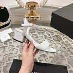 CC 25C 5CM Mid Heed Sandals White Italian Leather 213316