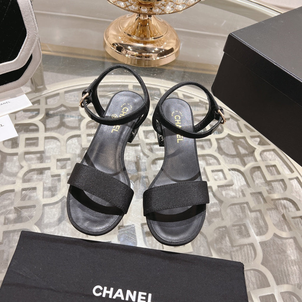 CC 25C 5CM Mid Heed Sandals Black Fabric 213321