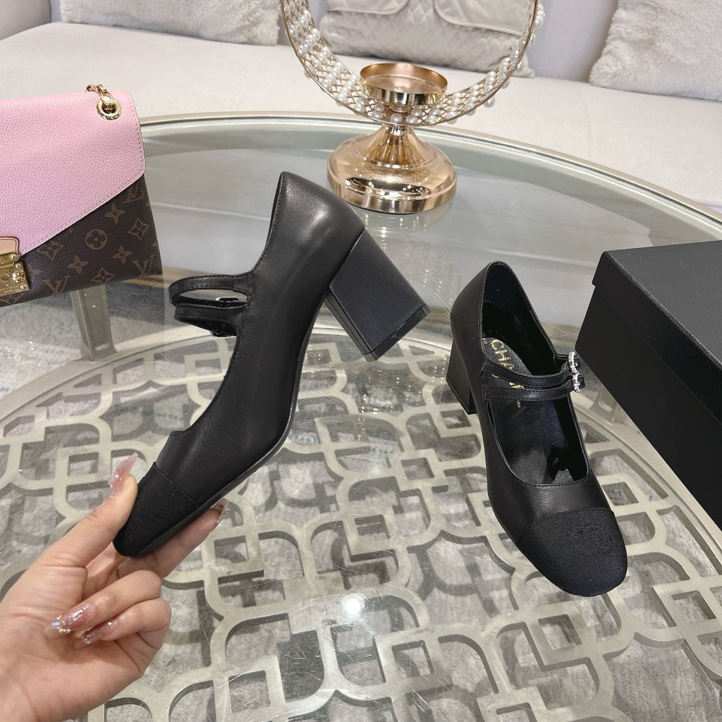 mary janes 60 double buckle black calfskin grosgrain