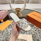 lv sandal isola flat mule white grey damier calfskin