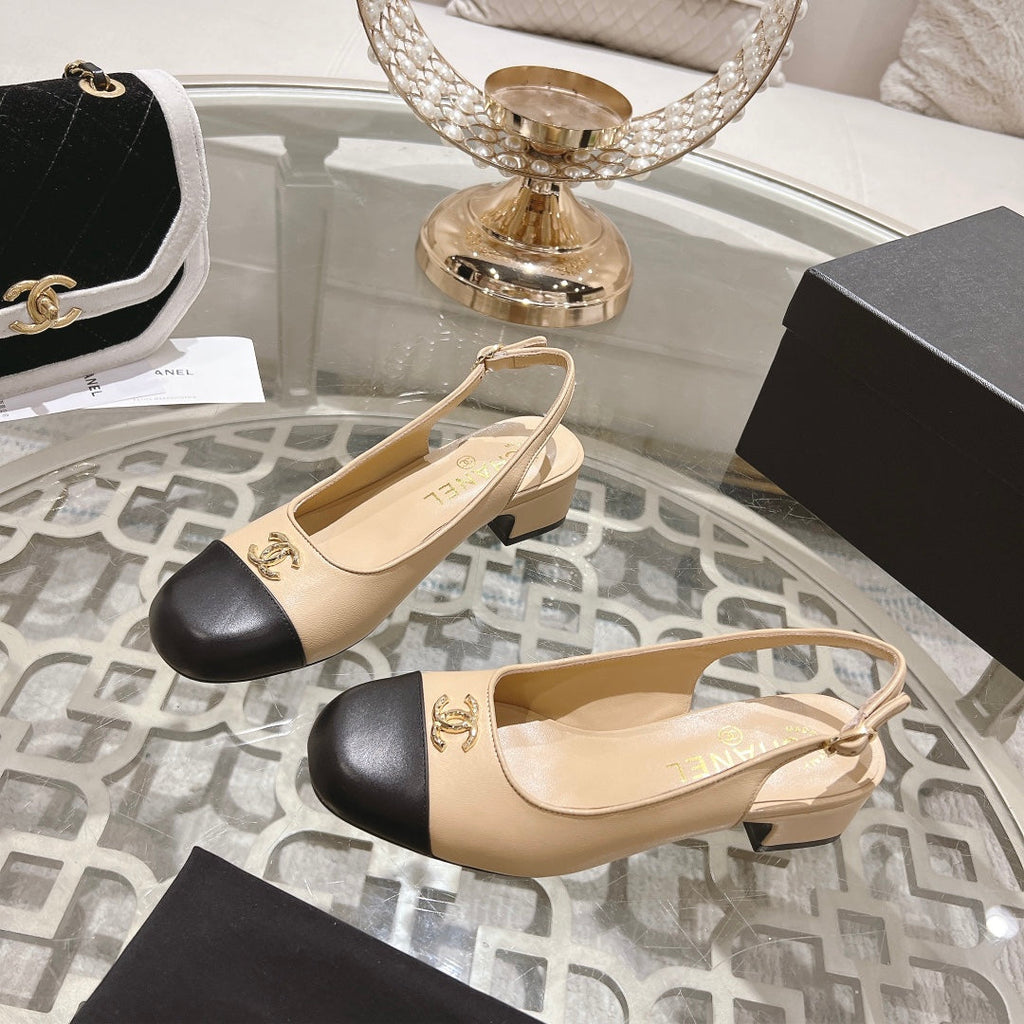 CC Slingbacks 35mm In Dark Beige Mix Black Lambskin 943268