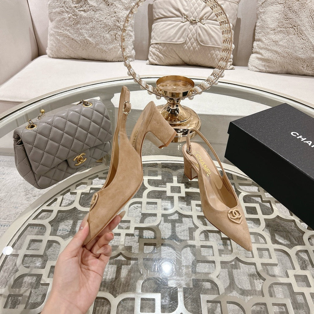 CC 25C Slingback Flats Cream Suede 213334