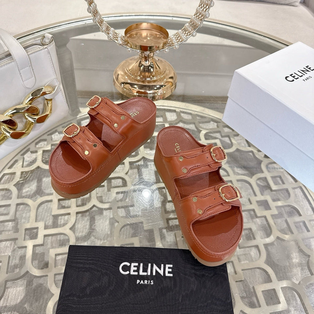 Celine Arc de Triomphe slippers Brown Sheepskin