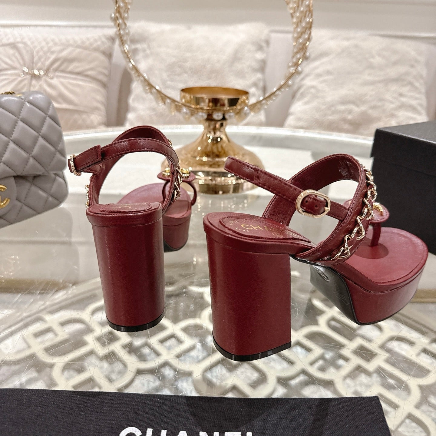 CC 25 Sandal Platform Heels Red Lambskin 268972