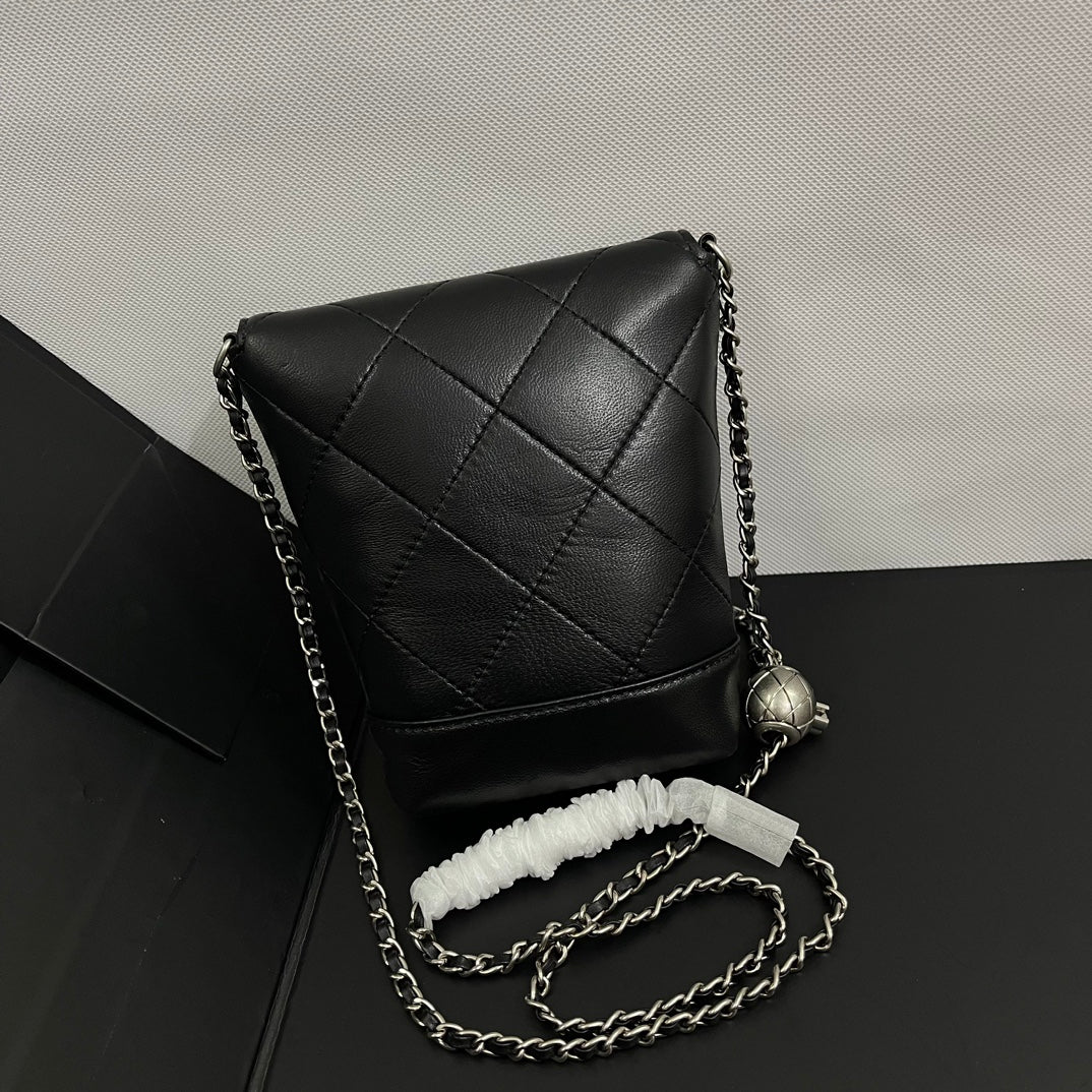 CC Phone Holder Bag 17cm Black Lambskin