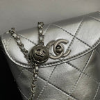CC Phone Holder Bag 17cm Sliver Metalic Leather