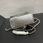 CC Phone Holder Bag 17cm Sliver Metalic Leather