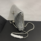 CC Phone Holder Bag 17cm Sliver Metalic Leather