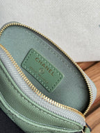 CC Zip Card Holder Wallet Olive Green Gold Metal Caviar 240599