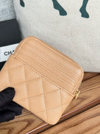 CC Zip Card Holder Wallet Beige Gold Metal Caviar 240603