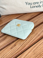 CC Zip Card Holder Wallet Light Blue Gold Metal Caviar 240605